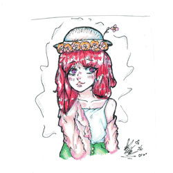 Lady Manga gezeichnet farbig mit Hut